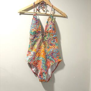 Lauren Ralph Lauren One Piece Swimsuit Halter Paisley‎ Orange Size 8